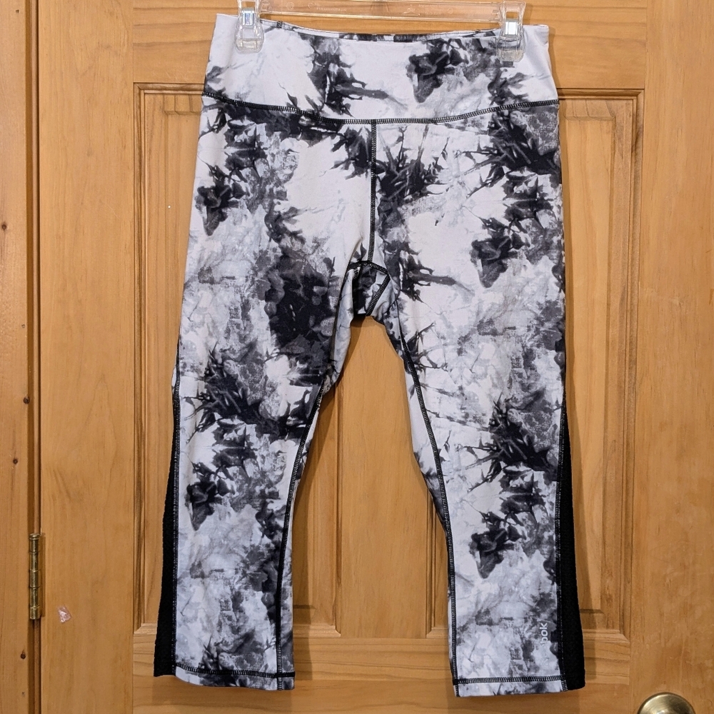 Reebok Women's Performance Leggings Large Black White Marble Soft Yoga Workout
